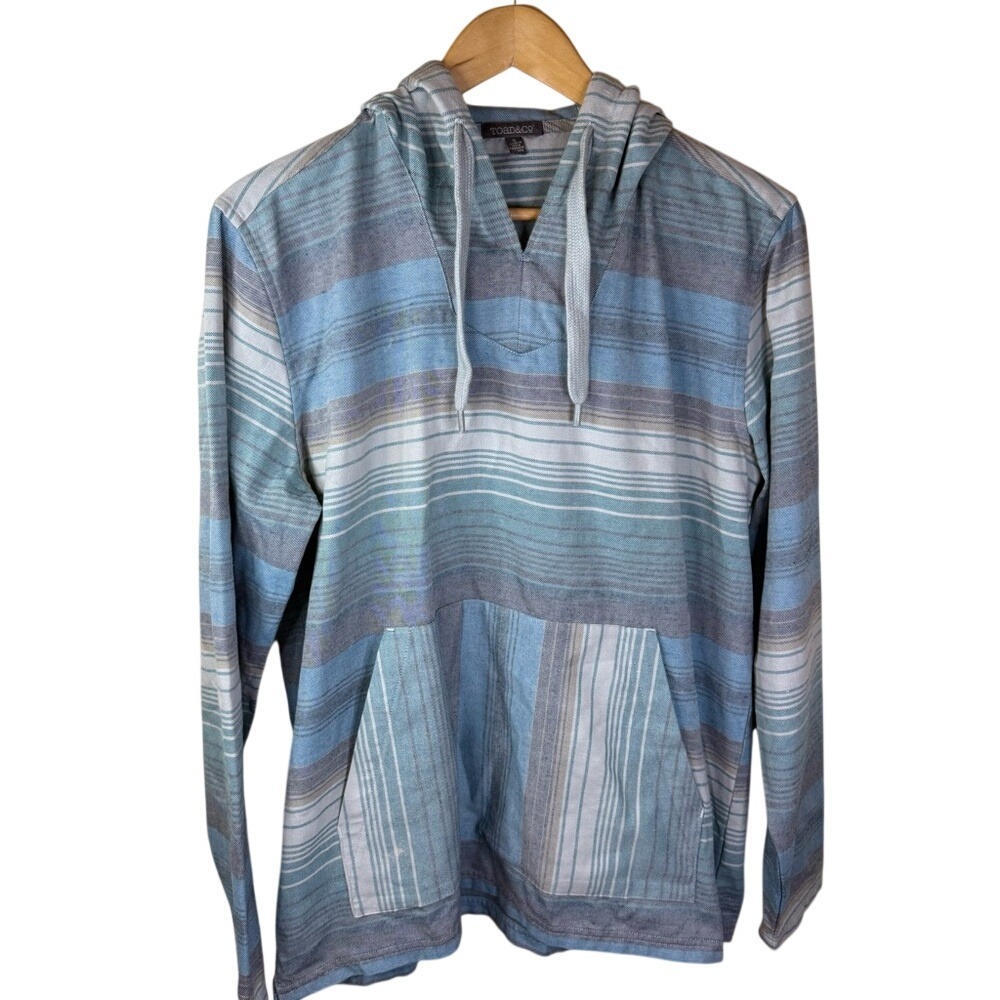 Toad & Co Barrel Striped Lil Hoodie Blue White Stripes Size Small Outdoor Active